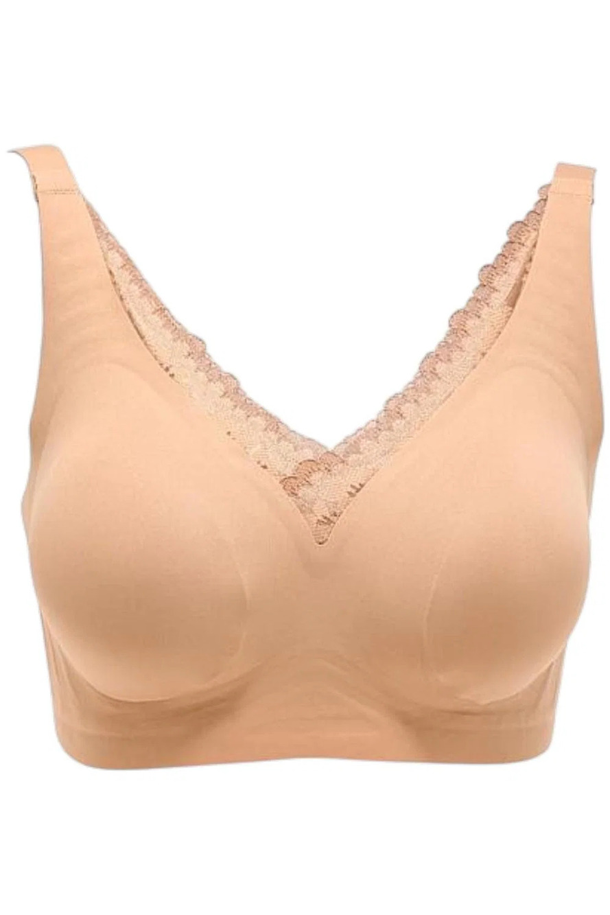 Rhonda Shear Women's Lace-Detail Gel Bra w/ Back Closure Sienna -